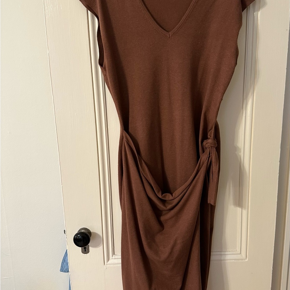 Brown or Burnt Orange Wool Faux Wrap Dress - Express L